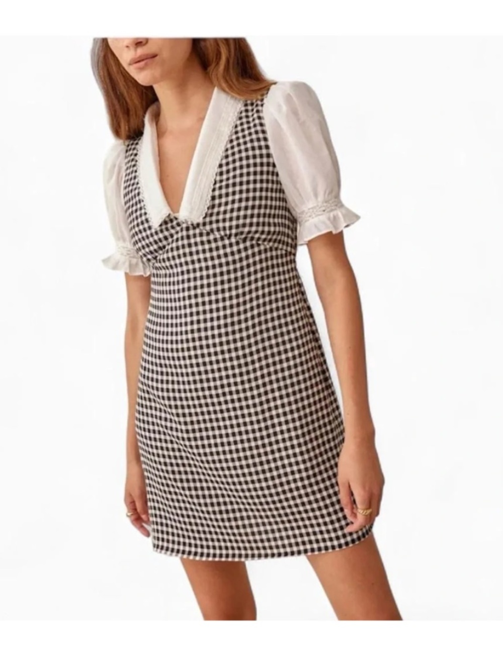 Reformation Zina Black and White Gingham Mini Dress 2